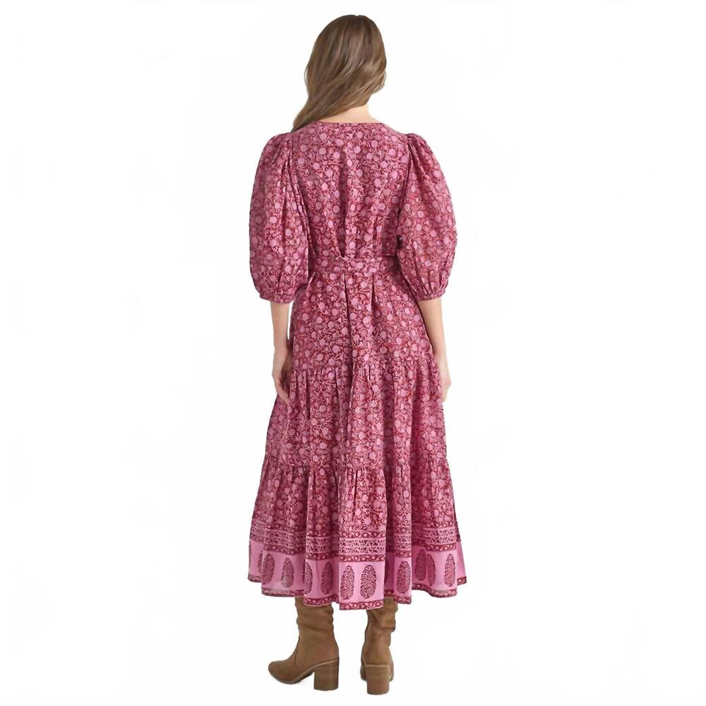 NEW PINK CHICKEN pintuck indira dress in burgundy garden floral - Picture 3 of 4